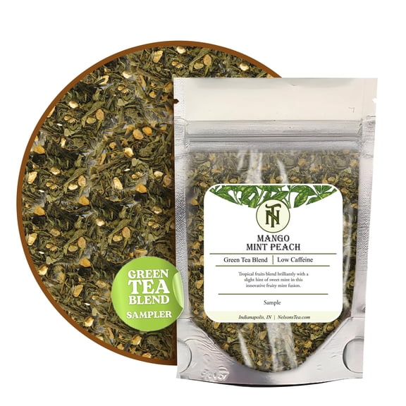 Nelson's Tea Mango Mint Peach - Sencha Green Tea with Ginger Root, Spearmint Leaf, and Dried Mango Loose Leaf Tea (Sample)