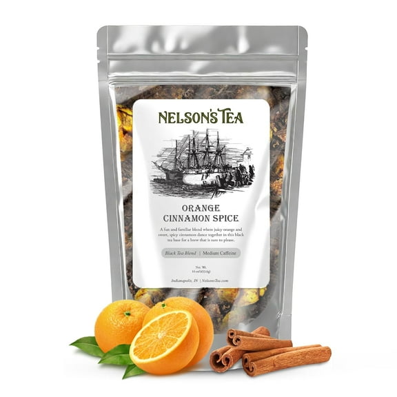 Nelson's Tea Orange Cinnamon Spice: Warmth and Naturally Sweet Black Tea Infused with Zesty Orange Peel, Fragrant Cinnamon, and Bold Cloves, 16 oz.