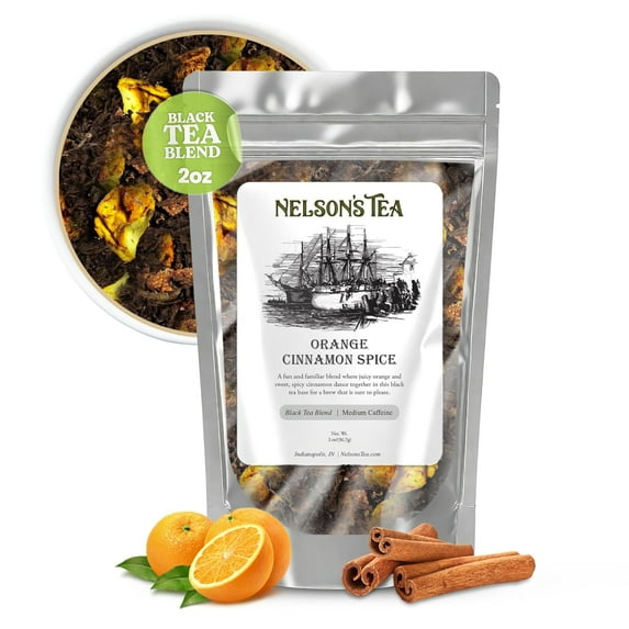 Nelson's Tea Orange Cinnamon Spice: Warmth and Naturally Sweet Black Tea Infused with Zesty Orange Peel, Fragrant Cinnamon, and Bold Cloves, 2 oz.