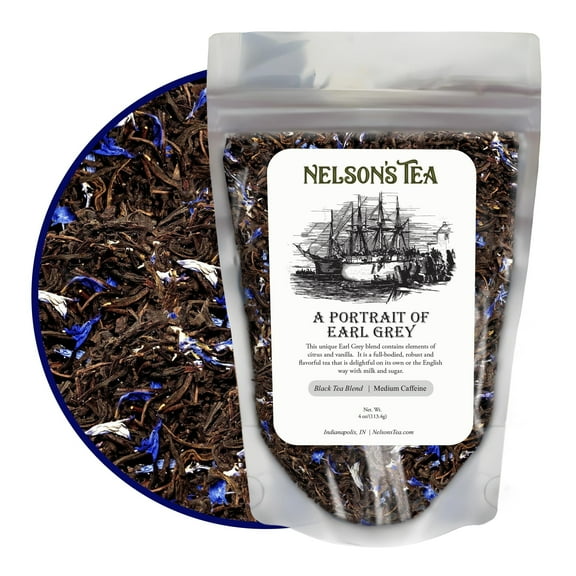 Nelson's Tea - A Portrait of Earl Grey: Loose Leaf Black Tea Infused with Cornflower Petals and Bergamot Flavor - Aromatic Loose Black Tea Leaves - 4 oz.