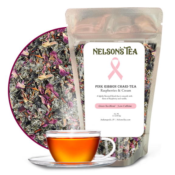 Nelson's Tea Raspberry & Cream - Cut & Sifted Raspberry Loose Leaf Tea with Rooibos Green Tea, Dried Red Raspberry Leaf, Marigold, Hibiscus, Rose Petals, and Safflower (3.2 oz)