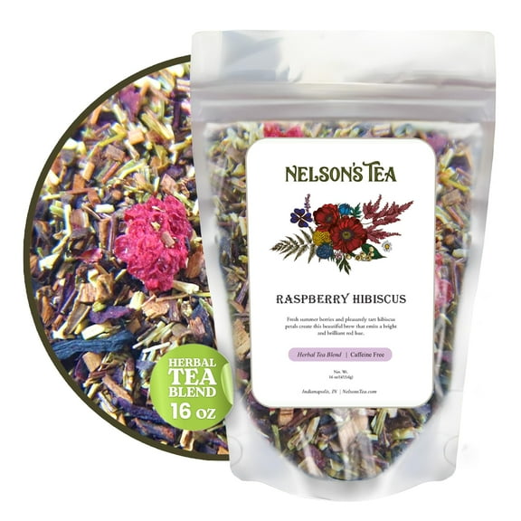Nelson's Tea Raspberry Hibiscus Tea - Cut & Sifted Green Rooibos Tea, Honeybush, Dried Raspberries, Acai, and Pomegranate Loose Leaf Tea (16 oz)
