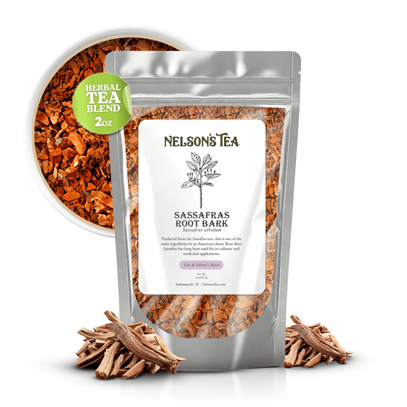 Nelson's Tea - Sassafras Root Bark - Cut & Sifted Sassafras Root Beer Flavor - Sassafras Albidum (2 oz)