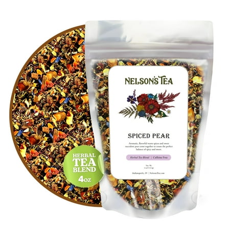 Nelson's Tea - Spiced Pear Loose Leaf Tea-Blend of Green Rooibos, Hibiscus, Rose Hips, Chicory Root, Chamomile, Dried Pears, Cornflowers, Cinnamon, Star Anise, Orange Peel, and Natural Flavors- 4oz