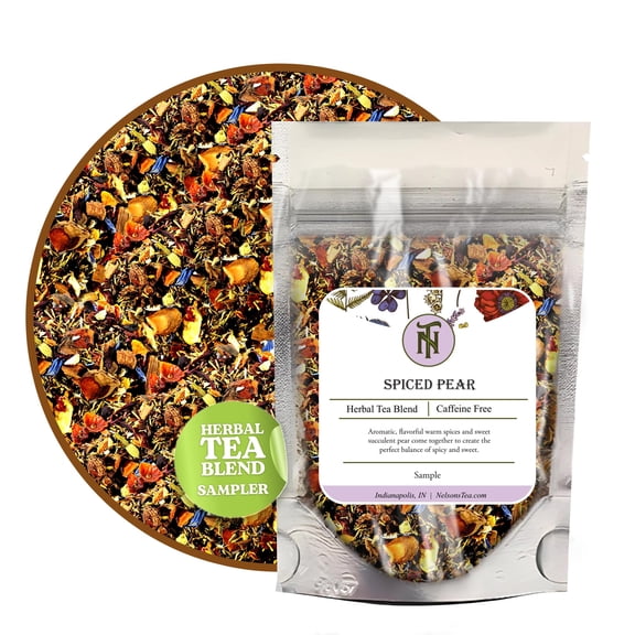 Nelson's Tea - Spiced Pear Loose Leaf Tea-Blend of Green Rooibos, Hibiscus, Rose Hips, Chicory Root, Chamomile, Dried Pears, Cornflowers, Cinnamon, Star Anise, Orange Peel, and Natural Flavors-Sample