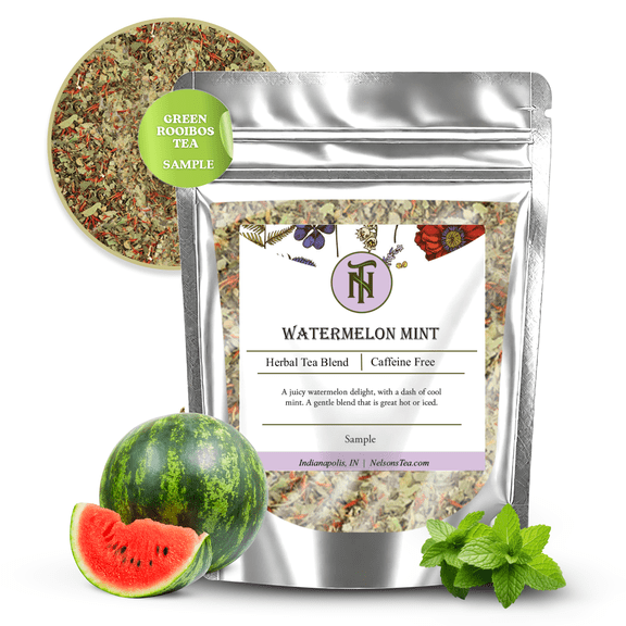 Nelson's Tea Watermelon Mint Tea Loose Leaf - Green Rooibos Tea with Spearmint, Echinacea, Linden Leaf, Coriander, Safflower and Eucalyptus (Sample)