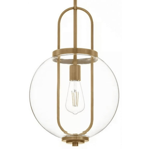 Open Box Nelwyn 1-Light Vintage Brass Pendant with Clear Glass Globe Shade