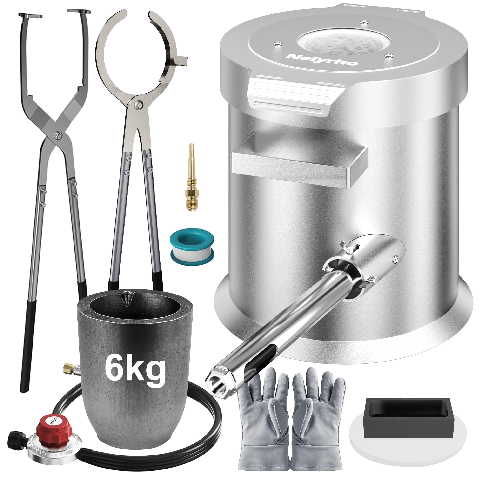 Nelyrho, Propane Melting Furnace Kit, 6KG, Silver with Oxygen