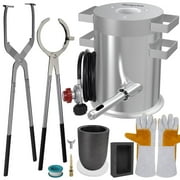 Nelyrho 6KG Propane Melting Furnace Kit with Two Crucible Tongs, Full Stainless Steel Foundry Klin Oxygen Torch Smelting Gold Silver Copper Aluminum Metal Recycle 2700
