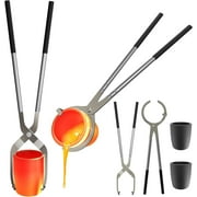 Nelyrho Crucible Tongs Set with 2 Graphite Crucibles #6 13.2lbs-6kg Smelting Kit for Metal Casting and Jewelry Making, Stainless Steel Lifting and Pouring Tongs