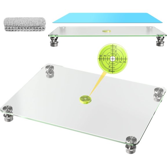 Nelyrho Glass Resin Leveling Table 16" x 12", Tempered Glass Epoxy Table with Adjustable Feet, Silicone Mat Included, Flat Work Surface for Epoxy Resin, DIY Crafts, Blue
