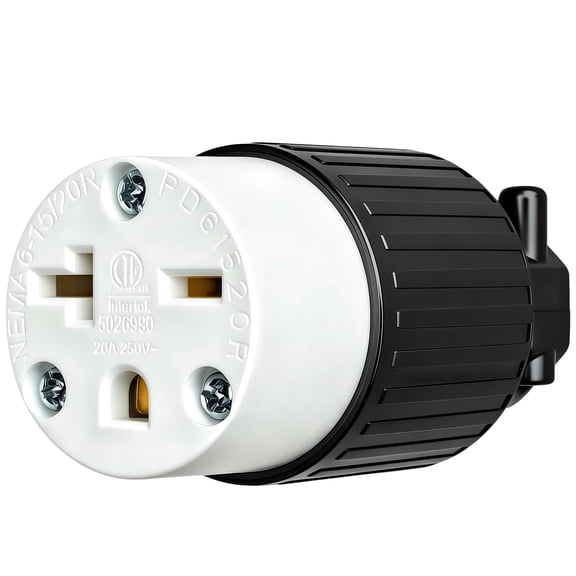 Nema 6-15R/6-20R 15A/20A 250V Receptacle, 15Amp 250 Volt USA Canada 3-Prong Female Straight Blade Connector, 15A Industrial Grade Cord Replacement Socket ETL (1, Black/White)