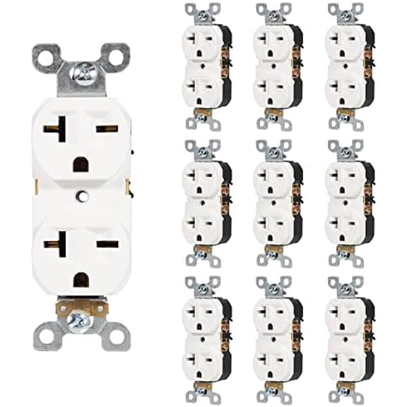 Nema 6-20 Duplex Receptacle, 20 Amp 250 Outlet, Industrial Grade Wall Receptacle, 2-Pole, 3-Wire, 6-15R Outlet 6-20R Receptacle, White, 10 Pack