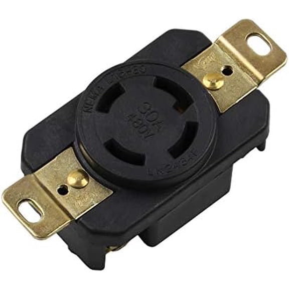Nema L16-30R 30A 480V 3 Pole 4 Wire Industrial Grade Locking Female Receptacle Connector, Industrial Twist Lock L16-30R 30-Amp 480V Generator Receptacle. LK-2434F