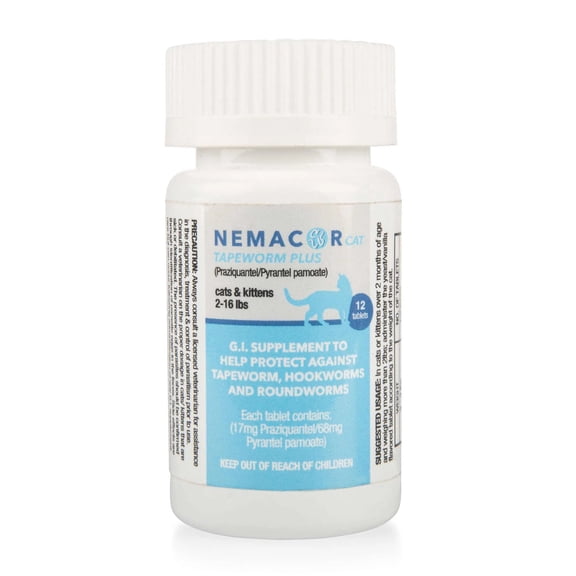 Nemacor Cat Tapeworm Plus | Cats 2-16 lbs | Vanilla/Yeast | 12 Tablets
