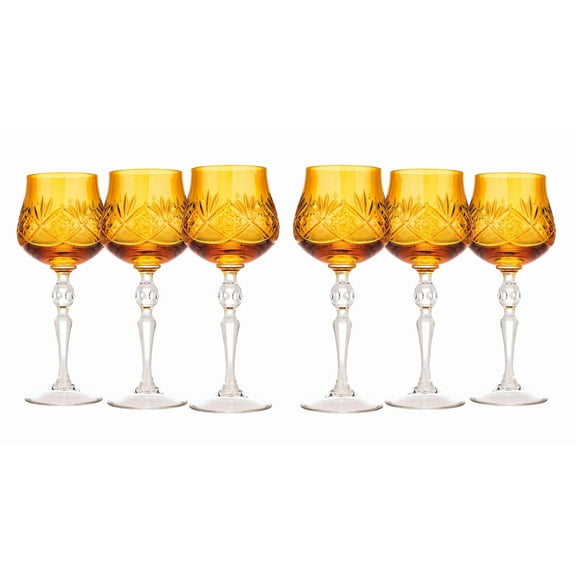 Neman 250ml/8.5oz Handmade 24%-Lead Crystal Amber Wine Glass, Set of 6
