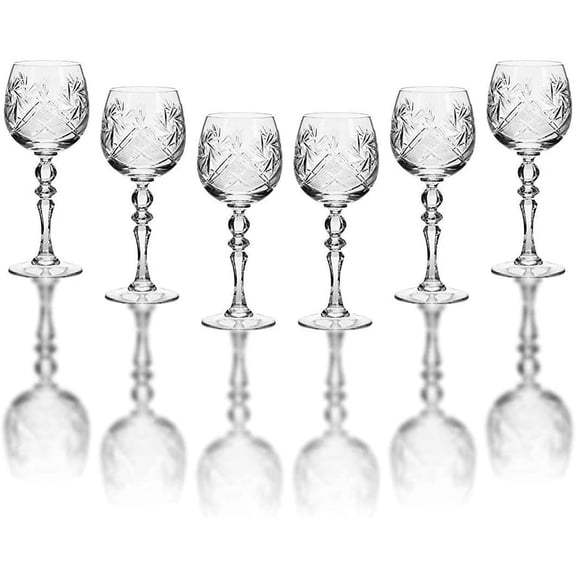 Neman 8 Oz Hand-Made High-End Wine Goblet Glasses, Vintage Russian Crystal Wine Glasses, Set of 6