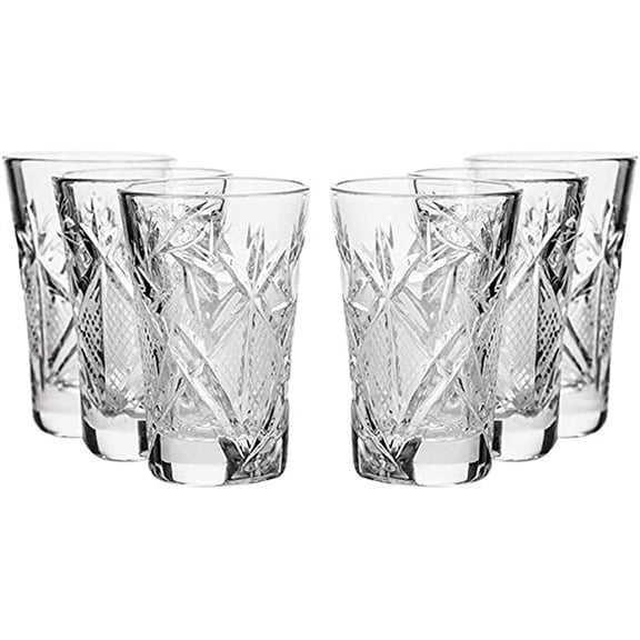 Neman GL5104 alt Set of 6 Russian Cut Crystal Shot Glasses 35ml Hand Made