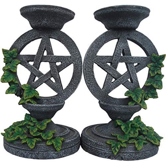 Nemesis Now Aged Pentagram Candlesticks Candle Holder 13.4cm Grey Resin