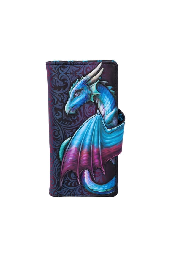 Take Flight Embossed Purse Spacious Blue Dragon Wallet, 18.5cm, PU Leather, Red/Black, Intricate Baroque Designs, Wing Opening Purse, Multiple Card Slots & Zipped Coin Compartment