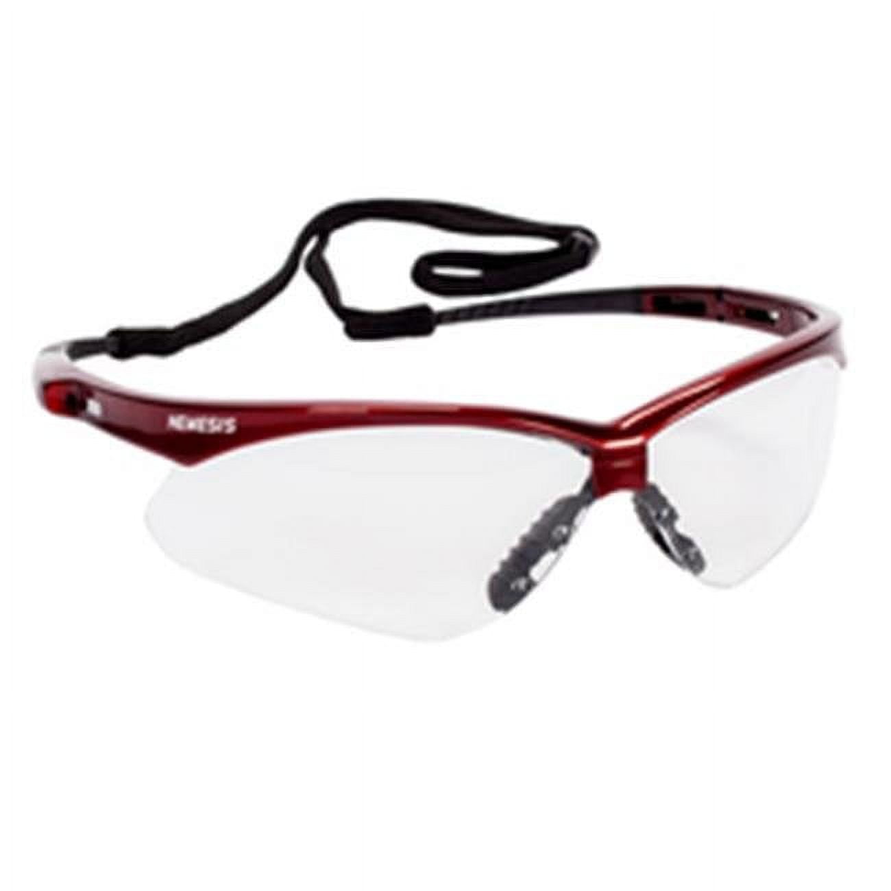Nemesis Safety Glasses, Clear AntiFog Lenses with Inferno & Red Frame