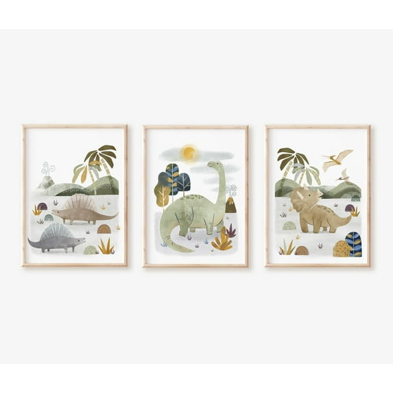 Nemo and Her Dinosaur Art Print Set of 3, Kids Wall Decor, Unleash Prehistoric Charm with These Wall Arts, Living Room Decor, Farmhouse Decor, Bedroom Wall Decor, Kid's Room Decor
