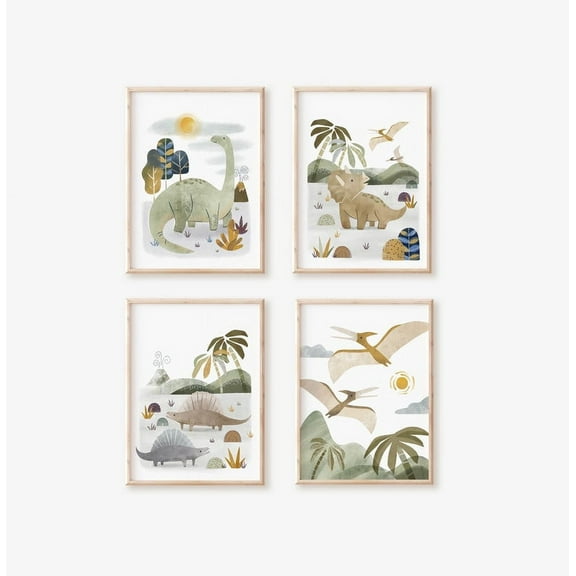 Nemo and Her Dinosaur Art Print Set of 4, Kids Wall Decor, Unleash Prehistoric Charm with These Wall Arts, Living Room Decor, Farmhouse Decor, Bedroom Wall Decor, Kid's Room Decor