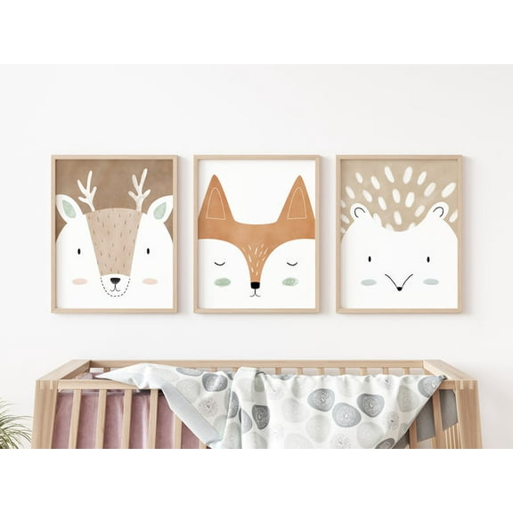 Nemo and Her Woodland Nursery Art Print Set of 3, Nursery Wall Art Decor, Picture Frames and Cute Animals Prints for Kids Playroom Decoration