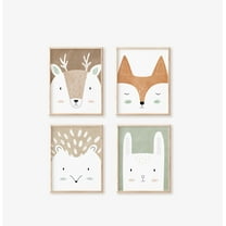 Nemo and Her Woodland Nursery Art Print Set of 4, Nursery Wall Art Decor, Picture Frames and Cute Animals Prints for Kids Playroom Decoration