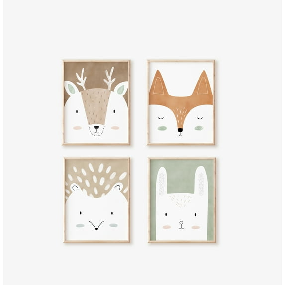 Nemo and Her Woodland Nursery Art Print Set of 4, Nursery Wall Art Decor, Picture Frames and Cute Animals Prints for Kids Playroom Decoration