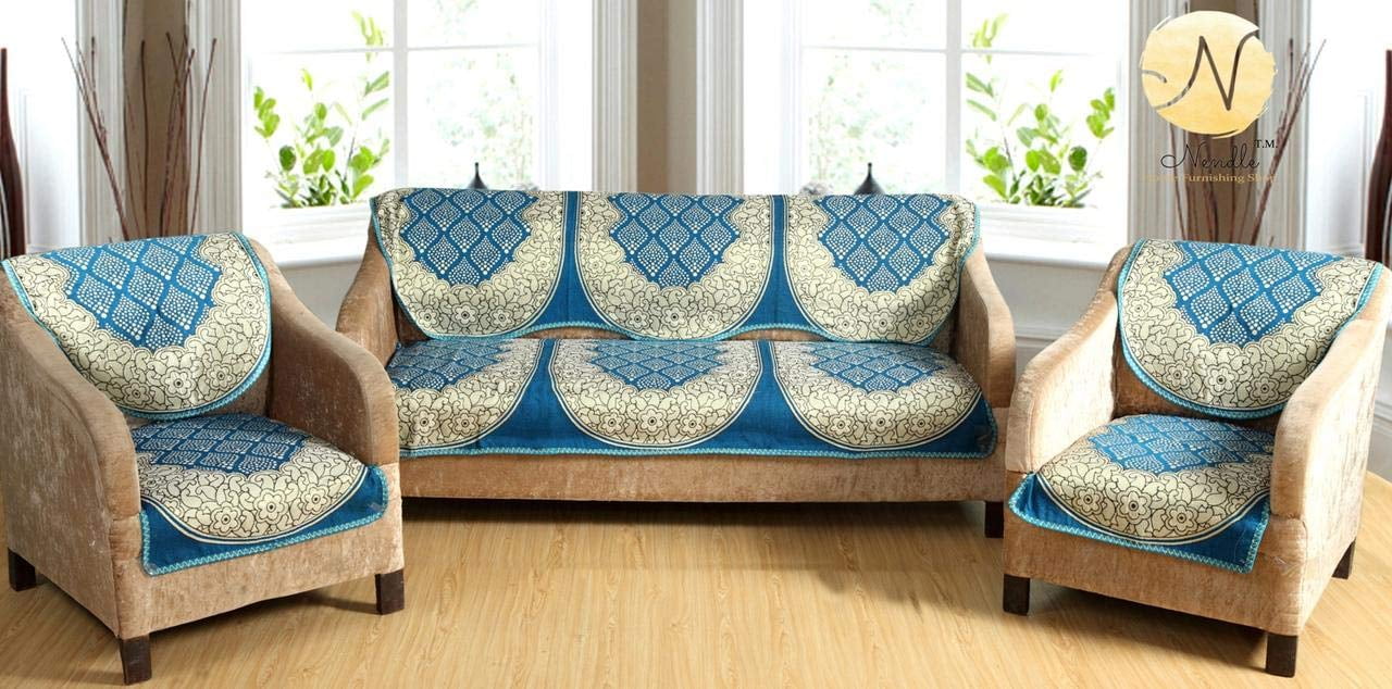 Nendle Luxurious Cotton Abstract Design 5 Seater Sofa Cover Set 6
