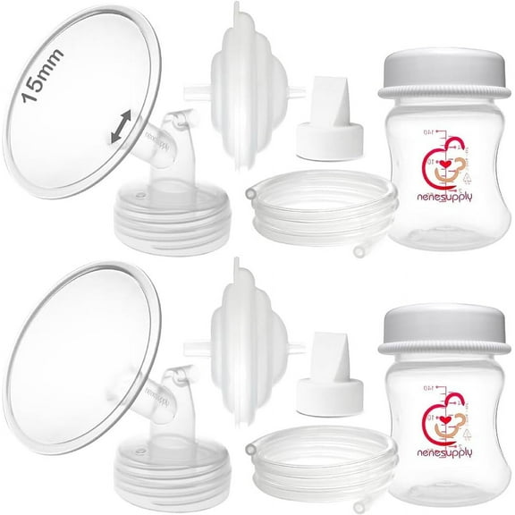 Nenesupply 15mm Flange Pump Parts Compatible with Spectra S2 S1 Breast Pumps Replacement Kit for Spectra Pump Parts S2 Parts S2 Accessories Include Flange Duckbill Valve Backflow Protector Bottles