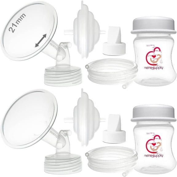 Nenesupply 21mm Flange Pump Parts Compatible with Spectra S2 S1 Breast Pumps Replacement Kit for Spectra Pump Parts S2 Parts S2 Accessories Include Flange Duckbill Valve Backflow Protector Bottles