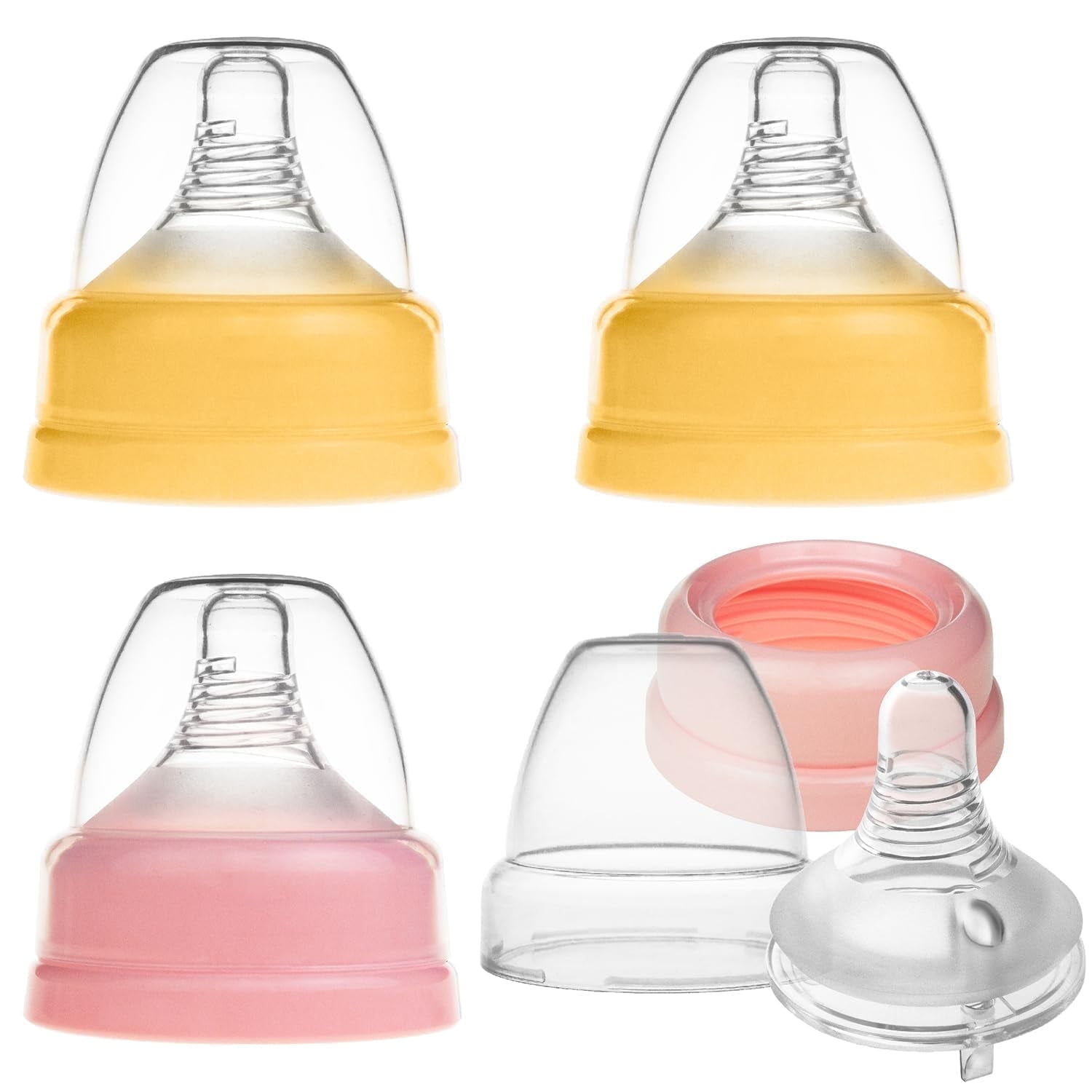 Nenesupply 4 Sets of NaturalFit Nipple Ring Cap Work with All Nenesupply Baby Bottle and Breastmilk Collection Bottle Anti Colic Level 1 Nipple for 0+ Month Infant Slowest Flow for Newborn Babies