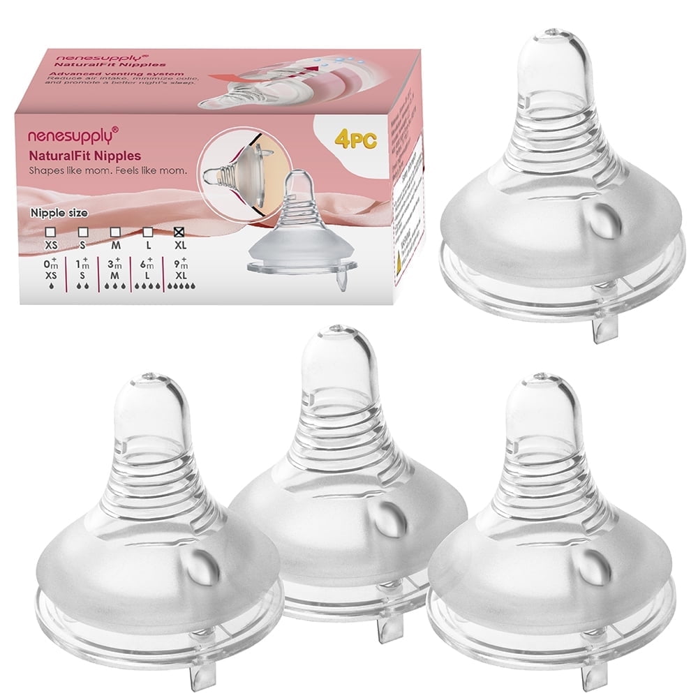 Nenesupply 4pc NaturalFit Baby Bottle Nipple Level 5 Flow 5 Size XL Nipple for 9 Month+. Babies. Wide Neck With Anti Colic Vented Valve Work with Nenesupply NaturalFit Bottles