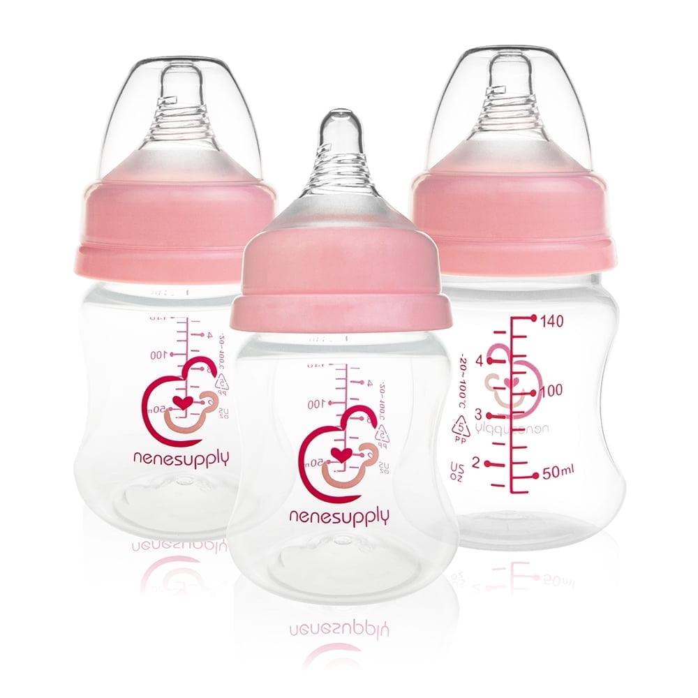 Nenesupply Natural Baby Bottles Newborn Flow Feeding Bottles Breastfeeding Bottle for Breastfed Babies Wide Neck 4.7oz Anti Colic Level 1 Nipple for 0+ Month Infant Replace Spectra Bottles for Pumpin