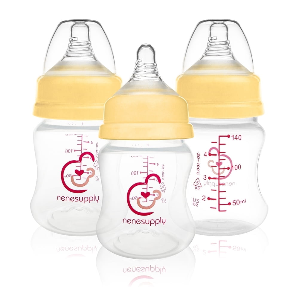 Nenesupply Natural Baby Bottles Newborn Flow Feeding Bottles Breastfeeding Bottle for Breastfed Babies Wide Neck 4.7oz Anti Colic Level 1 Nipple for 0+ Month Infant Replace Spectra Bottles for Pumpin