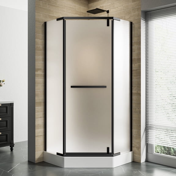 Neo-Angle Corner Shower Door, 36"D x 36"W x 72"H Pivot Shower Enclosure, 6mm Frosted Tempered Glass, Matte Black Finish