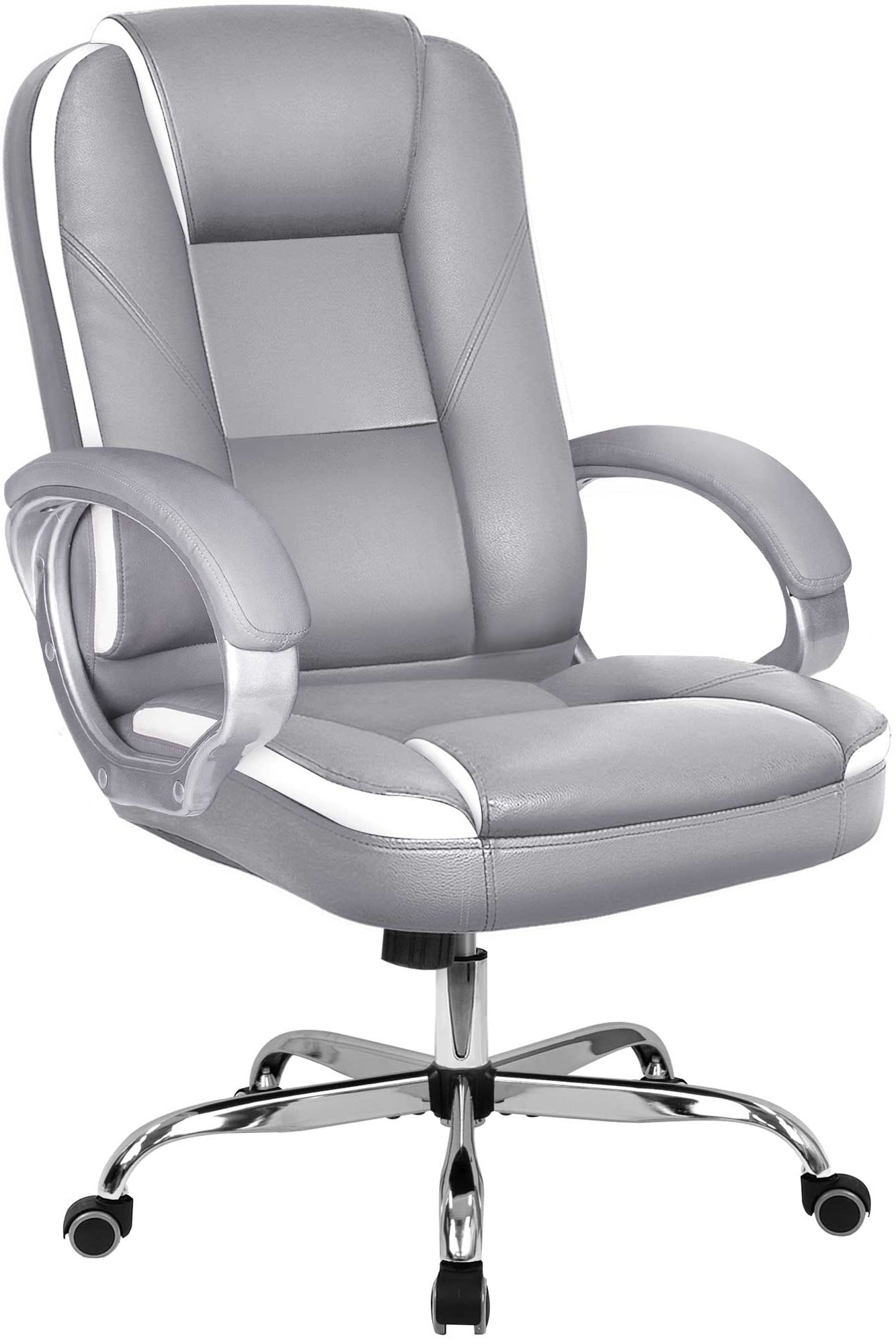Gray High Back Ergonomic Leather Executive Office Chair