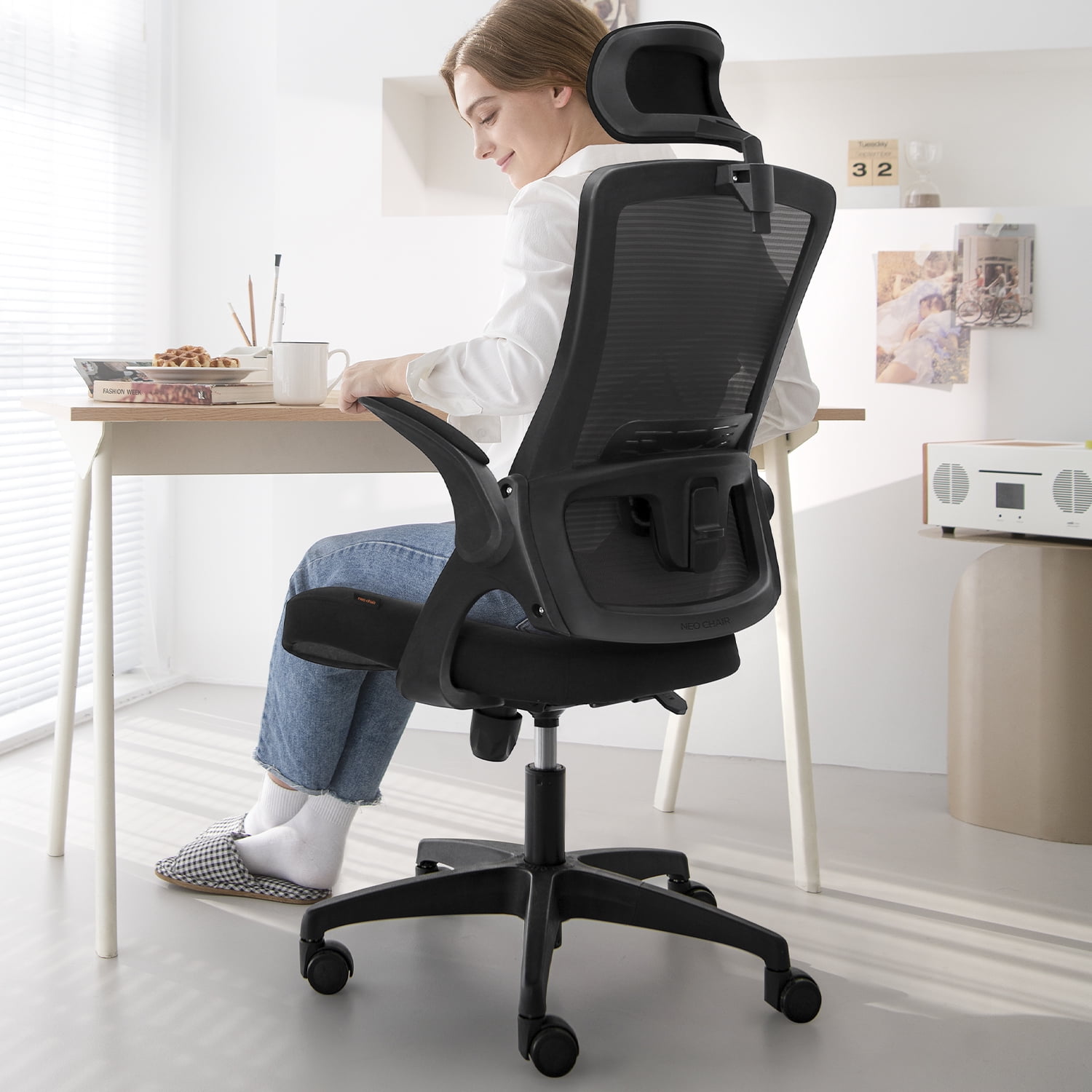 Neo Chair Ergonomic High Back Office Chair with Flipup Arms Adjustable