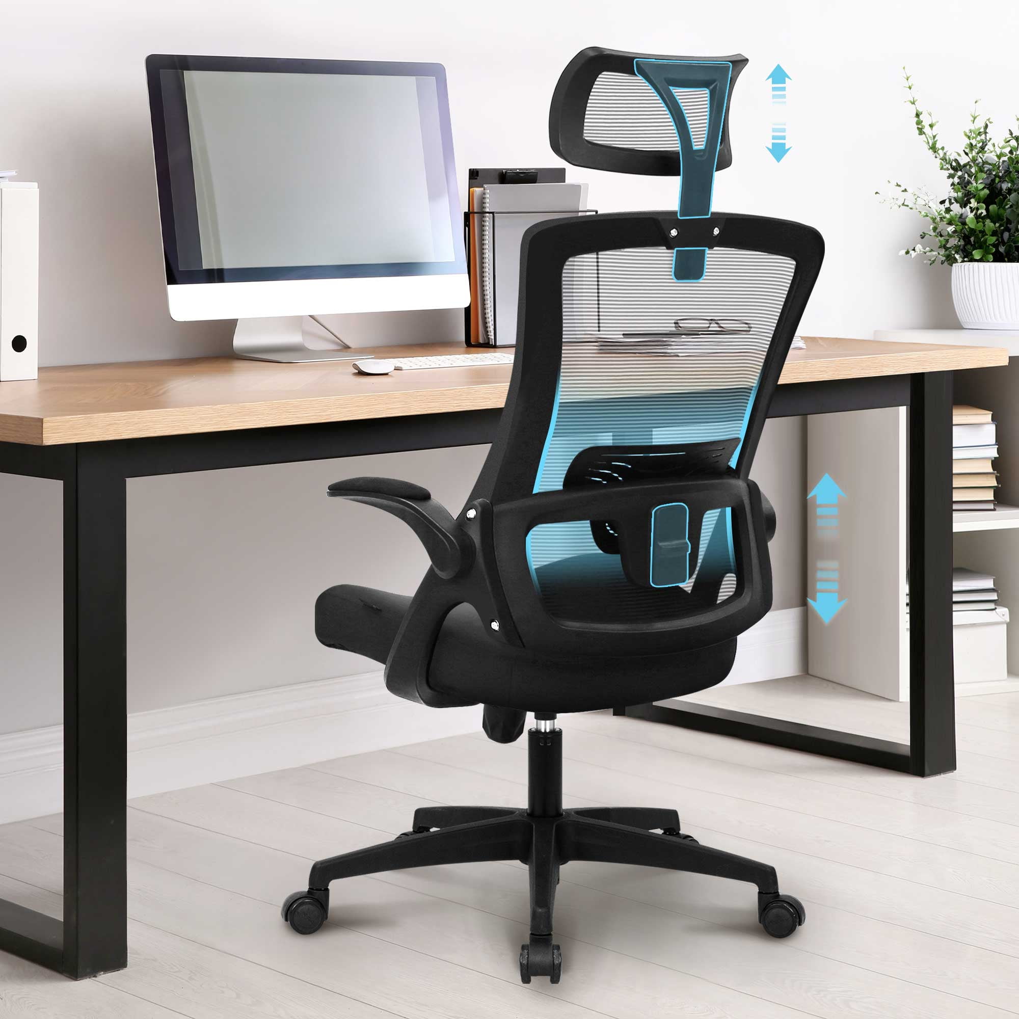 Black High Back Mesh Executive Swivel Office Chair with Adjustable Arms