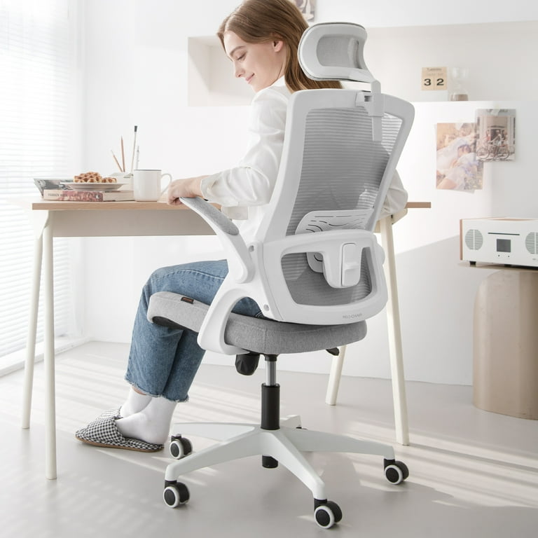 Neo Chair Ergonomic High Back Office Chair with Flip up Arms Adjustable Headrest Gray
