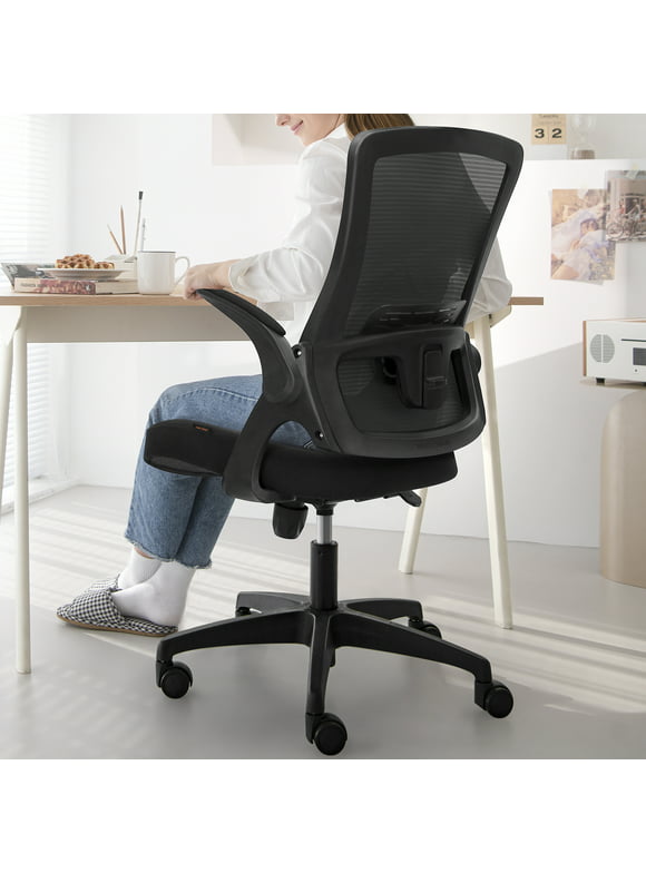 Neo Chair Ergonomic High Back Office Chair with Flip-up Arms Adjustable Lumbar Support, Black