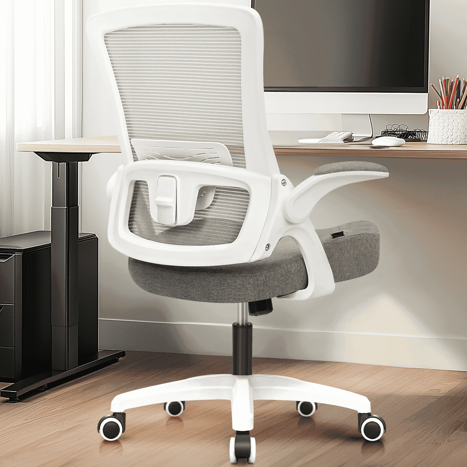 Gray High Back Mesh Swivel Office Chair with Adjustable Arms