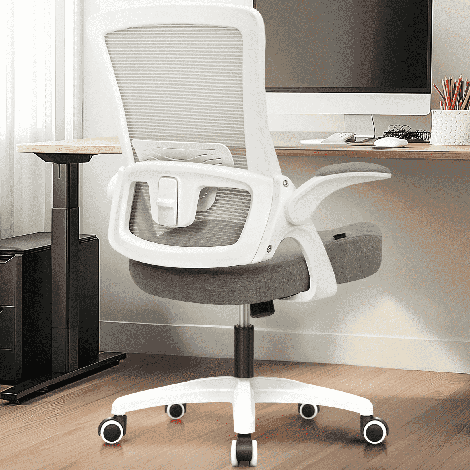Gray High Back Mesh Swivel Office Chair with Adjustable Arms
