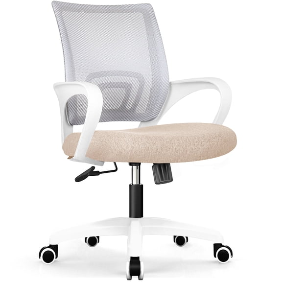 NEO CHAIR Office Desk Computer Chair Ergonomic Mesh Gaming Cushion Seat with Comfy Lumbar Mid Back Support Adjustable Height Swivel Rolling Wheels for Home Task (Beige)