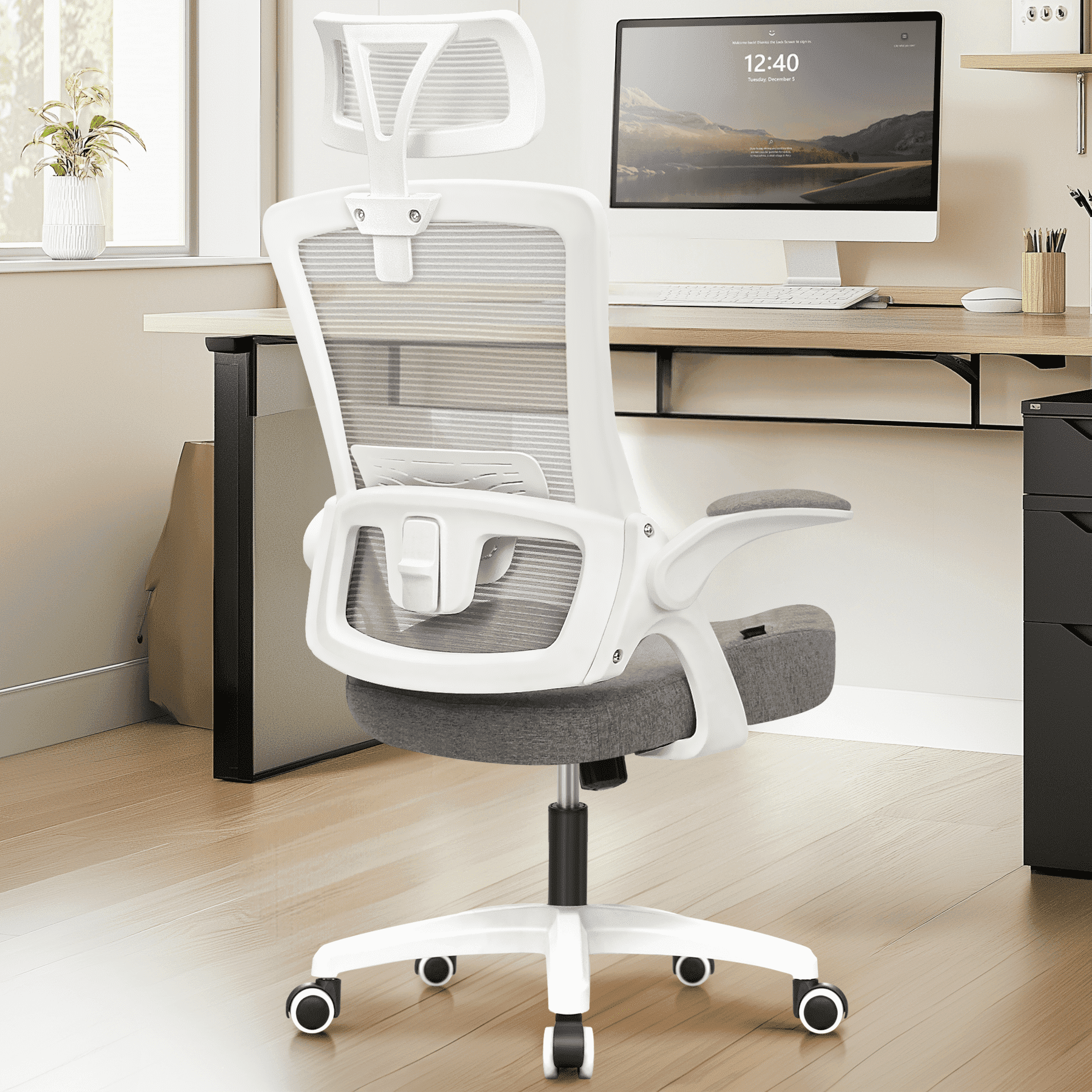 Neo Chair High Back Ergonomic Desk Chair Office Chair, Breathable Mesh Desk Chair with Adjustable Lumbar Support and Headrest, Gray
