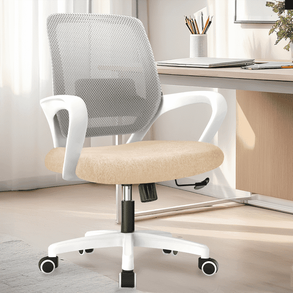 NEO CHAIR Ergonomic Office Chair, Lumbar Support Mid Back, Mesh Home Office Computer Desk Chair with Armrests, Beige