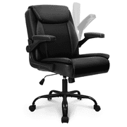 Neo Chair Mid Back Ergonomic Executive PU Leather Chair with Padded Flip-up Arms, Jet Black