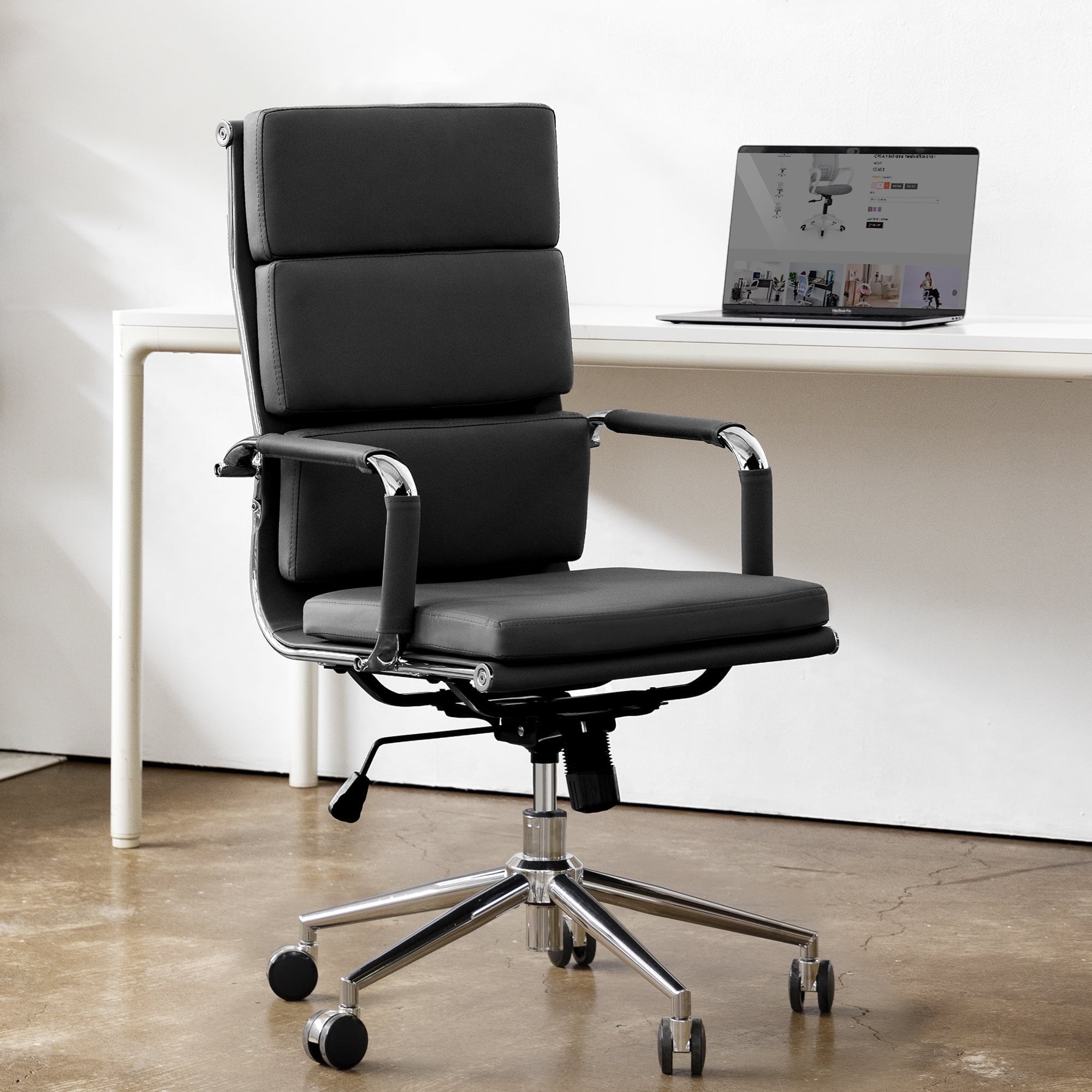 NEO CHAIR Conference Office Chair Century Modern High-Back Cushioned, Black